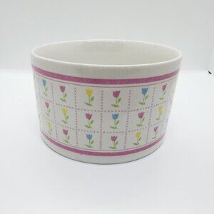 Vintage 1980s FTDA Ceramic Trinket Bowl Flowers Tulips Pastel Baby Room Girl